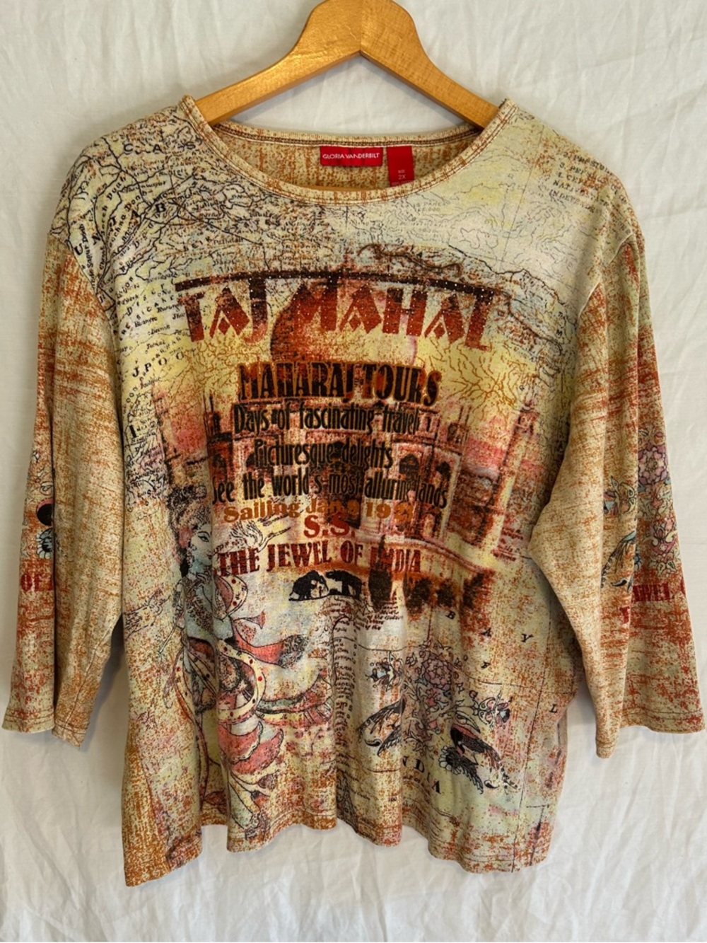 Vintage Indie Sleaze Gloria Vanderbilt Y2K Bejeweled Plus Size Top - Cyber Boho